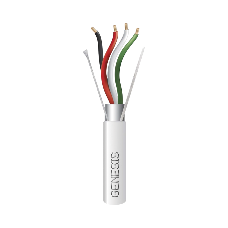 Bobina de 305 Metros (1000 Pies) de Cable 4 x 22 AWG BLINDADO / RISER / Color Blanco / Para Aplicaciones de Audio, Seguridad y Control
