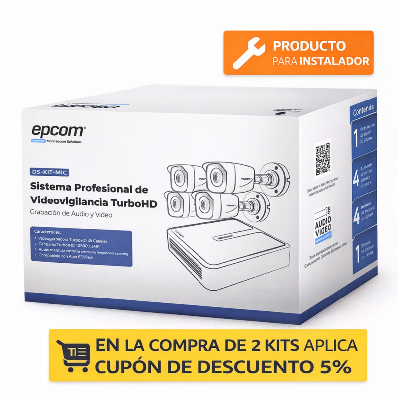 (MICRÓFONO Integrado) Kit TurboHD 1080p Lite / DVR 4 canales / Audio por Coaxitron / 4 Cámaras Bala de Metal con Micrófono Integrado