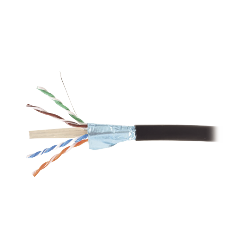 Bobina de Cable Blindado F/UTP de 4 Pares, Para Exterior con Gel, Cat6A (23 AWG), Industrial para Climas Extremos, Enterrado Directo, Color Negro, 305 Metros (1000 Pies)