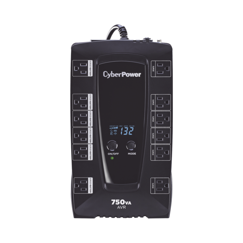 UPS de 750 VA/450 W, Topología Línea Interactiva, Entrada 120 Vca NEMA 5-15P, Tipo Gabinete Compacto, Con 12 Tomas NEMA 5-15R