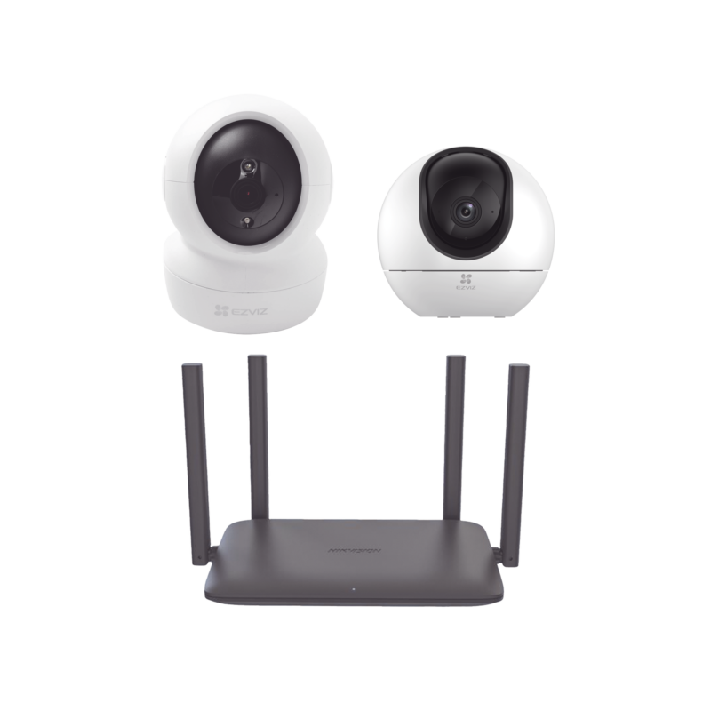 Kit de Camaras Wi-Fi Para Interior, Incluye 1 pieza CS-H6 / 1 Pieza C6N / 1 Pieza de Router DS-3WR15X / Seguimiento Inteligente / Ranura para Memoria / Audio de Dos Vías / Wifi 6 / 4 Puertos 1000 Mbps