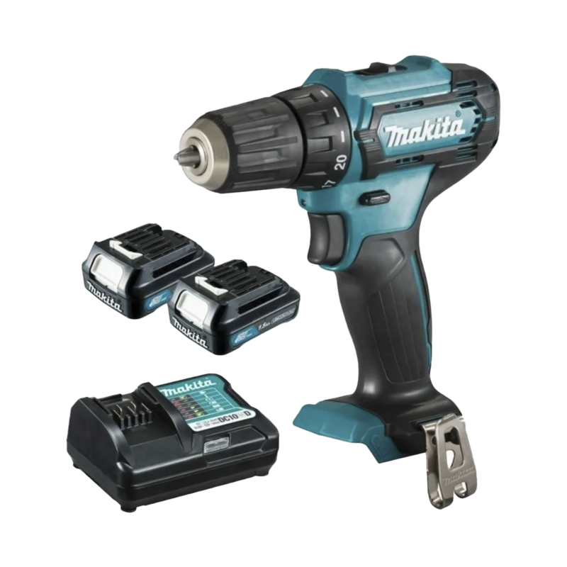 Atornillador broquero cambio rápido 3/8”.  2 baterías 12v de 1.5 amperes y cargador.