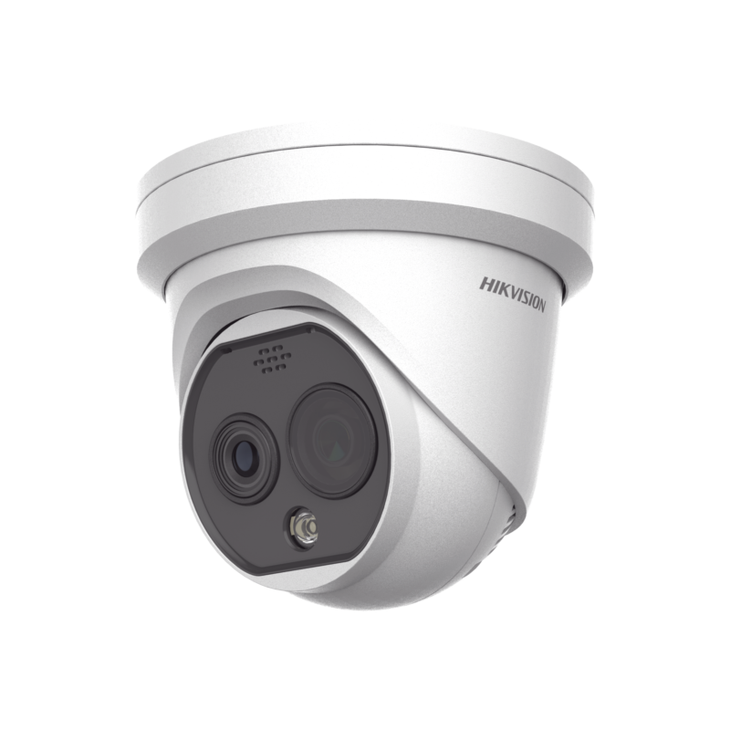 Turret IP Dual / Térmica 2.1 mm (256 x 192) / Óptico 2.2 mm (4 Megapixel) / Termométrica / Detección de Temperatura / PoE /Exterior IP66 / Sirena y Luz Intermitente Integrada / MicroSD
