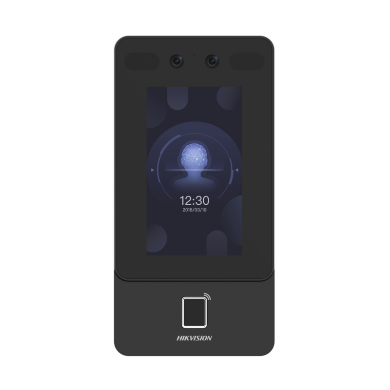 Terminal Min Moe PoE & WiFi de Reconocimiento Facial y Huella con Lector MIFARE / Exterior IP65 / Hasta 1.5 mts en Lectura de Rostro / Soporta P2P / 1,500 Rostros / 3,000 Huellas / Salida 12 Vcd para Chapa / PoE / SIP Estandar / HIK-IA