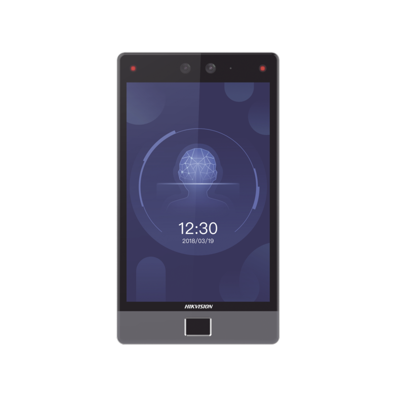 Terminal Facial Min Moe 8" Touch con Lector de Huellas / Delgada y Estética / PoE / 100,000 rostros / Exterior IP65 / Función de Videoportero y Lectura de Códigos QR / Lectura de tarjetas / HIK-IA