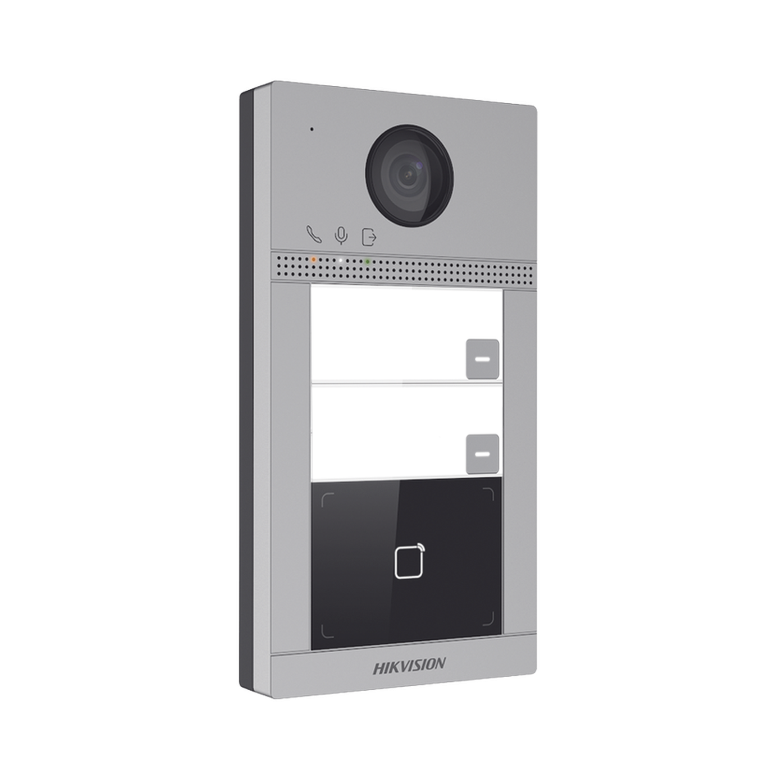Videoportero IP 2 Megapixel / Llamada y Apertura Remota desde App Hik-Connect (requiere monitor) / PoE / Exterior IP65 + Antivandalico IK08 / 2 Departamentos / Apertura con Tarjeta / Soporta 2 Puertas y hasta 6 Monitores
