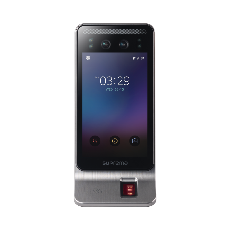 Lector Multi-tecnologia con detector de cubrebocas- Reconocimiento Facial, Huella, Tarjeta Móvil y lector de RFID(125kHz EM & 13.56 Mhz MIFARE)  Compatible con BioStar2,  Uso para Control de Acceso y Asistencia