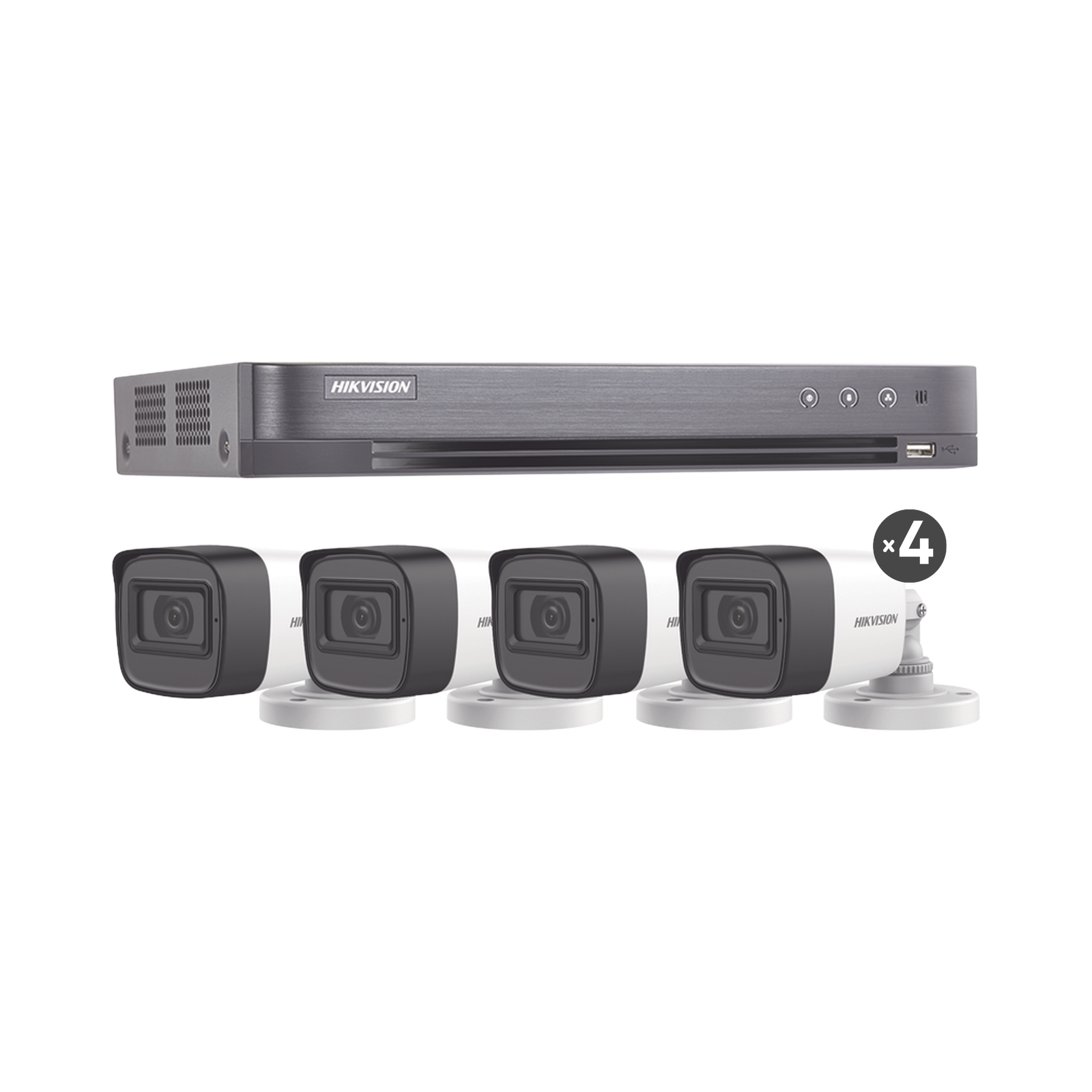 (MICRÓFONO INTEGRADO) KIT TURBOHD 5 Megapixel / DVR 4 Canales / 4 Cámaras Bala con Micrófono Integrado (exterior 2.8 mm) / Fuente de Poder / Accesorios de Instalación