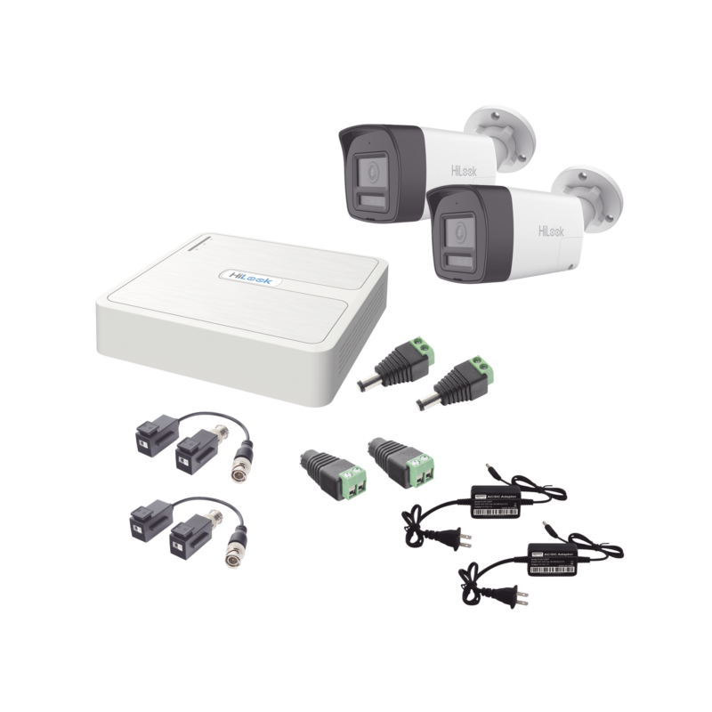 Kit HiLook Audio Bidireccional TurboHD 1080p / DVR 4 Canales / 2 Cámaras Bala (Exterior) con Bocina y Microfóno Integrado / 2 Fuentes de Poder / Accesorios