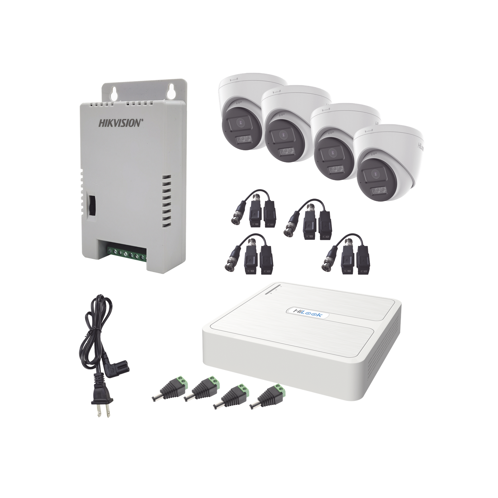 Kit HiLook Audio Bidireccional TurboHD 1080p / DVR 4 Canales / 4 Cámaras Eyeball (Exterior) con Bocina y Microfóno Integrado / 1 Fuente de Poder / Accesorios