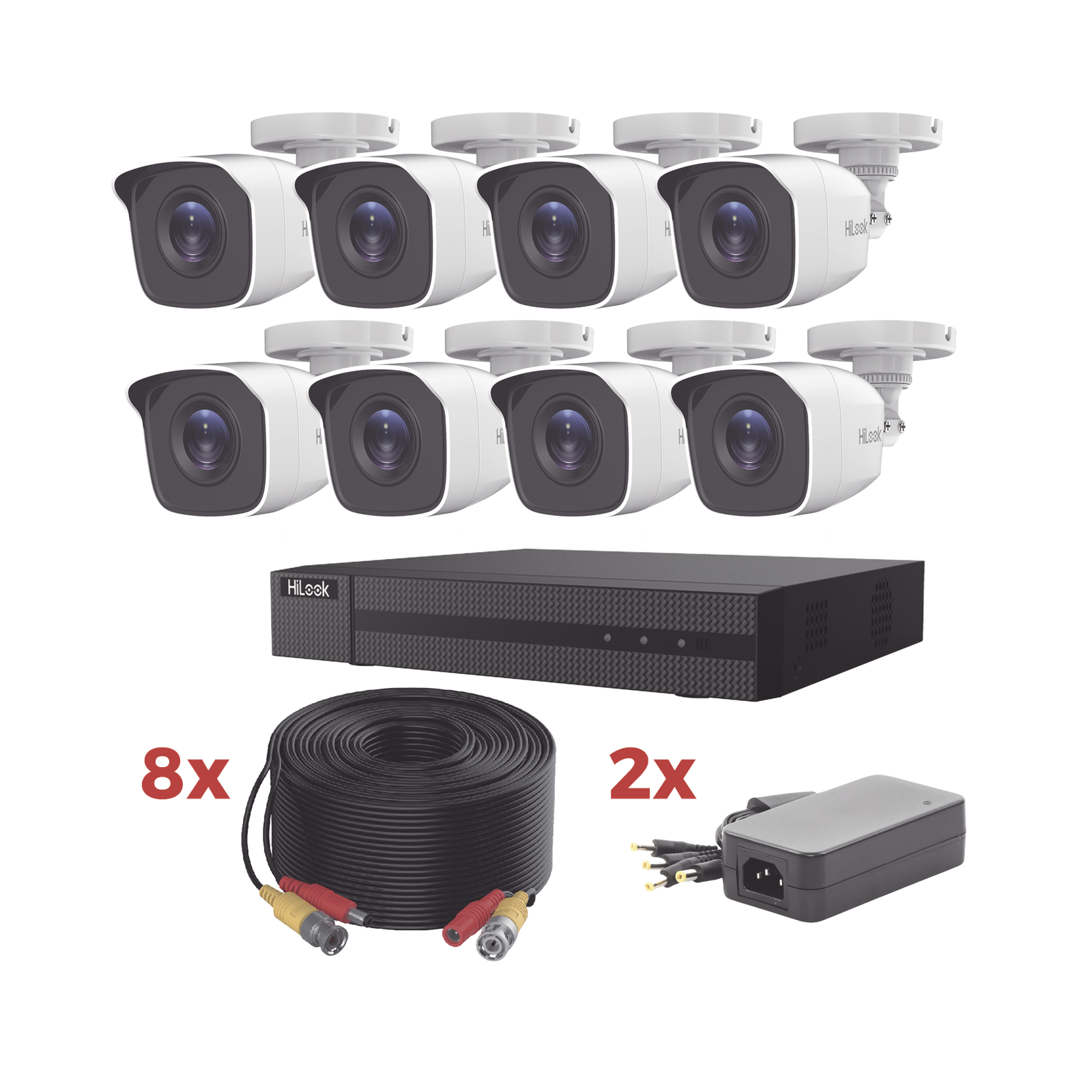 Kit TurboHD / DVR 8 Canales 1080p Lite / 8 Cámaras bala 1080p metalicas / 8 cables de 20 metros / 2 fuentes de 4 canales