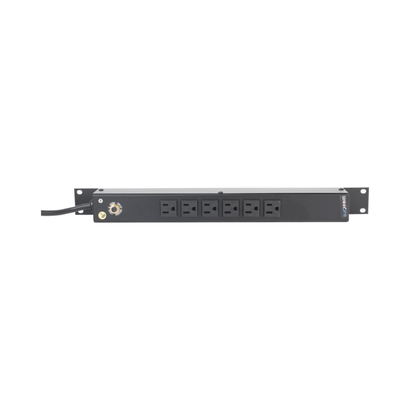Multicontacto Horizontal (PDU) de 6 Contactos (NEMA 5-15R) Rack 19" 1UR. Voltaje Entrada/Salida: 120Vca/15A