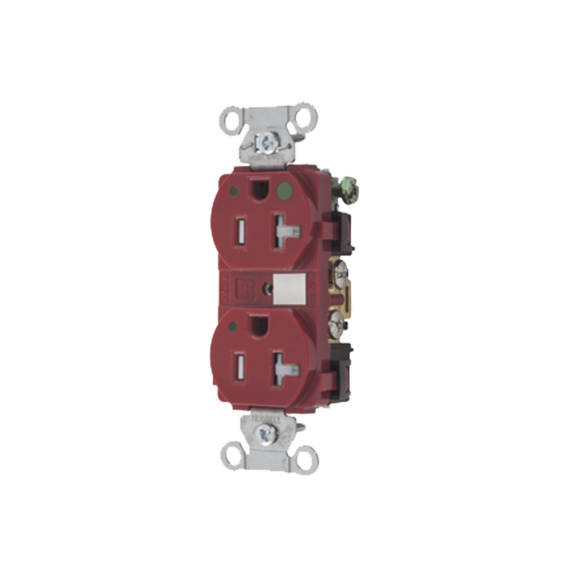 Contacto Duplex de 20 A 125 V CA/ A prueba de Manipulaciones / Nema 5-20R / Grado Hospitalario / Color Rojo.