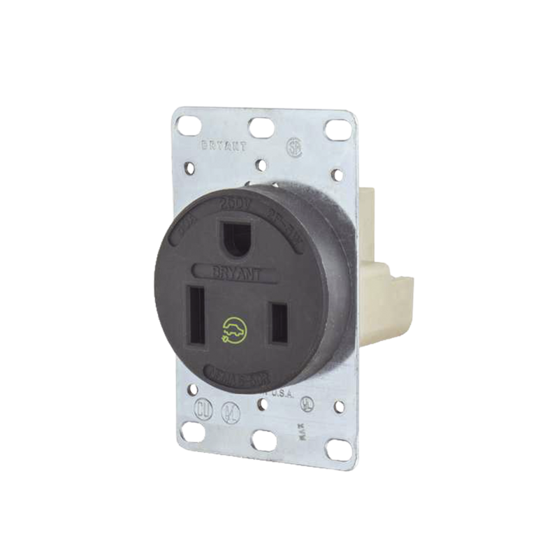 Receptáculo Individual de 50 A 250 V /  2 Polos 3 Hilos/ Nema 6- 50 R / Color Negro/ Grado Industrial-Comercial.