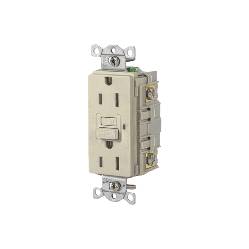 Contacto de Auto-verificación GFCI con Interruptor de Falla a Tierra de 15 A 125 V 2 Polos/ Color Marfil / Nema 5-15R / Grado Industrial Comercial.