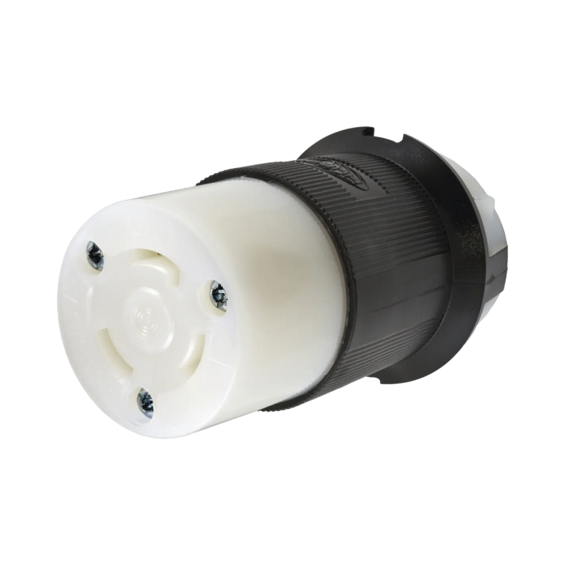 Conector Industrial con Bloqueo de Media Vuelta / 30 A 125 V CA / 2 Polos 3 Hilos / Color Blanco y Negro / Nema L5-30R.