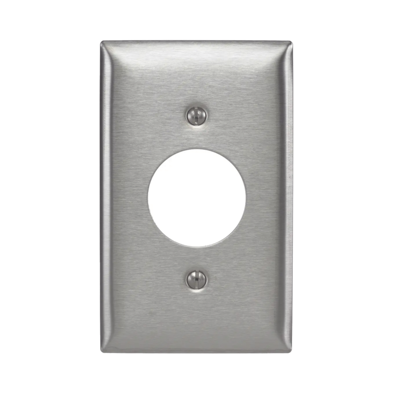 Placa para Receptáculo Sencillo de 15 y 20 A de Entrada Recta y para Receptáculo de 15 A de Media Vuelta/ 1.4" (35.56 mm) / Acero Inoxidable.