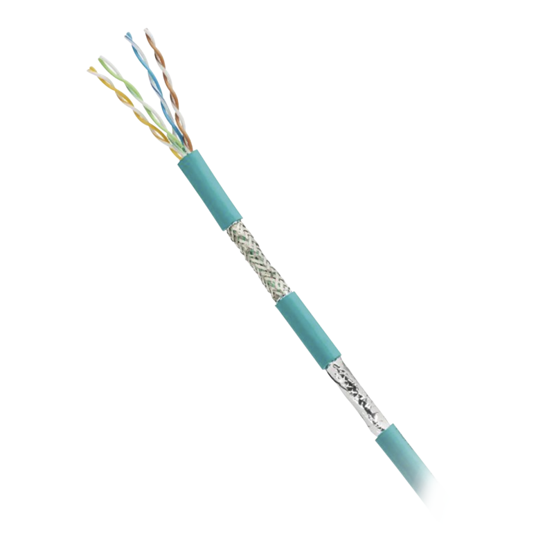 Bobina de Cable Blindado SF/UTP Categoría 5e de 4 pares, Uso Industrial con Resistencia al Aceite y Rayos UV, Multifilar 24/7 (Flexible), Color Azul Cerceta, Bobina de 305m