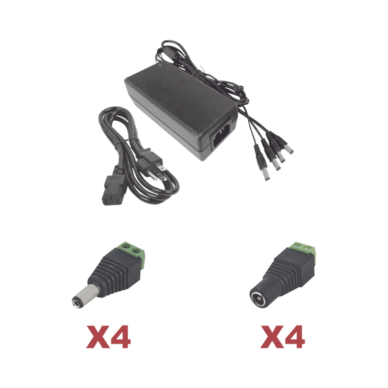 Kit con fuente EPCOM POWER LINE con salida de 12 Vcc a 5 Amper con 4 salidas / Incluye conectores JR52 y JR53