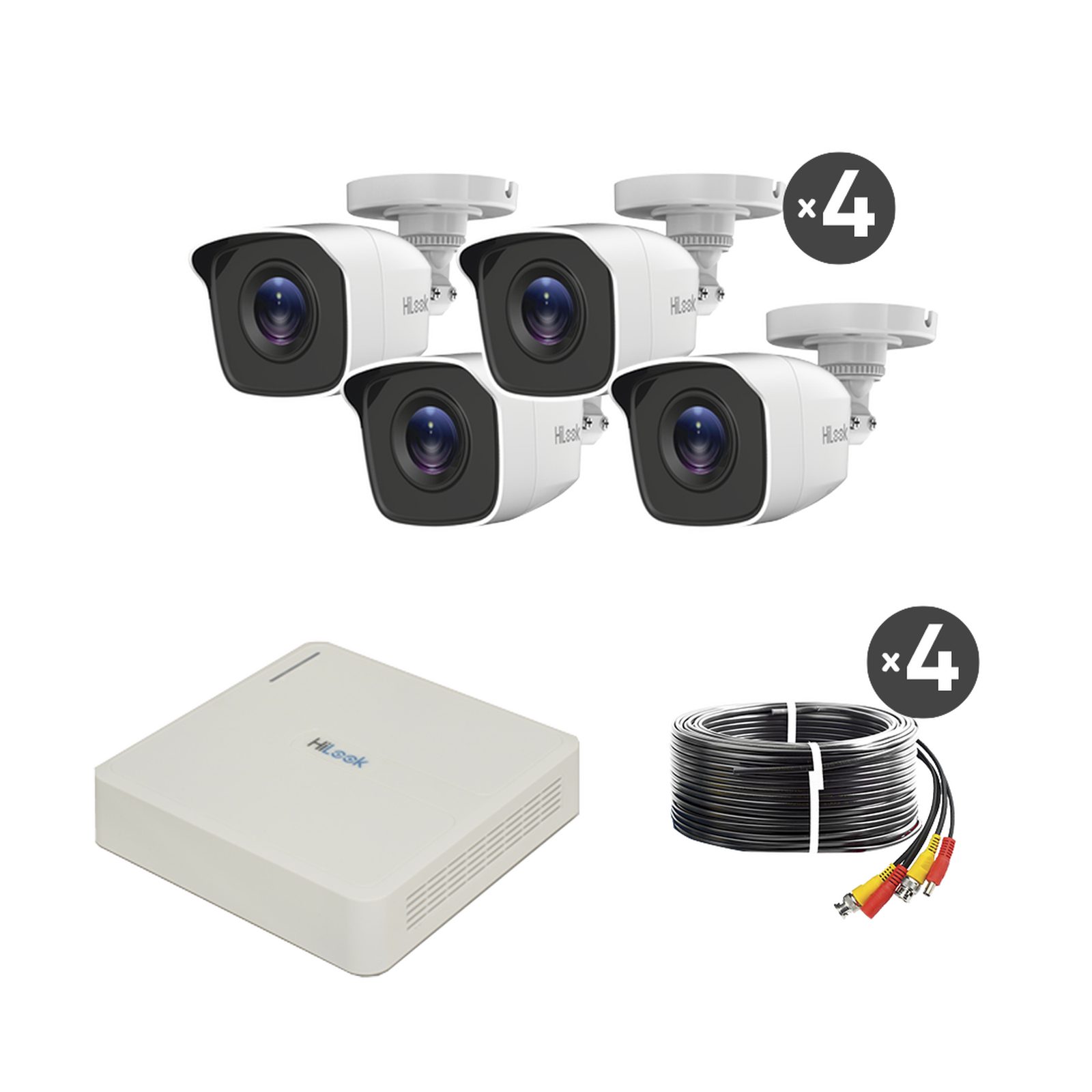 KIT TurboHD 720p / DVR 4 canales / 4 Cámaras Bala de Policarbonato / 4 Cables 18 Mts / 1 Fuente de Poder Profesional
