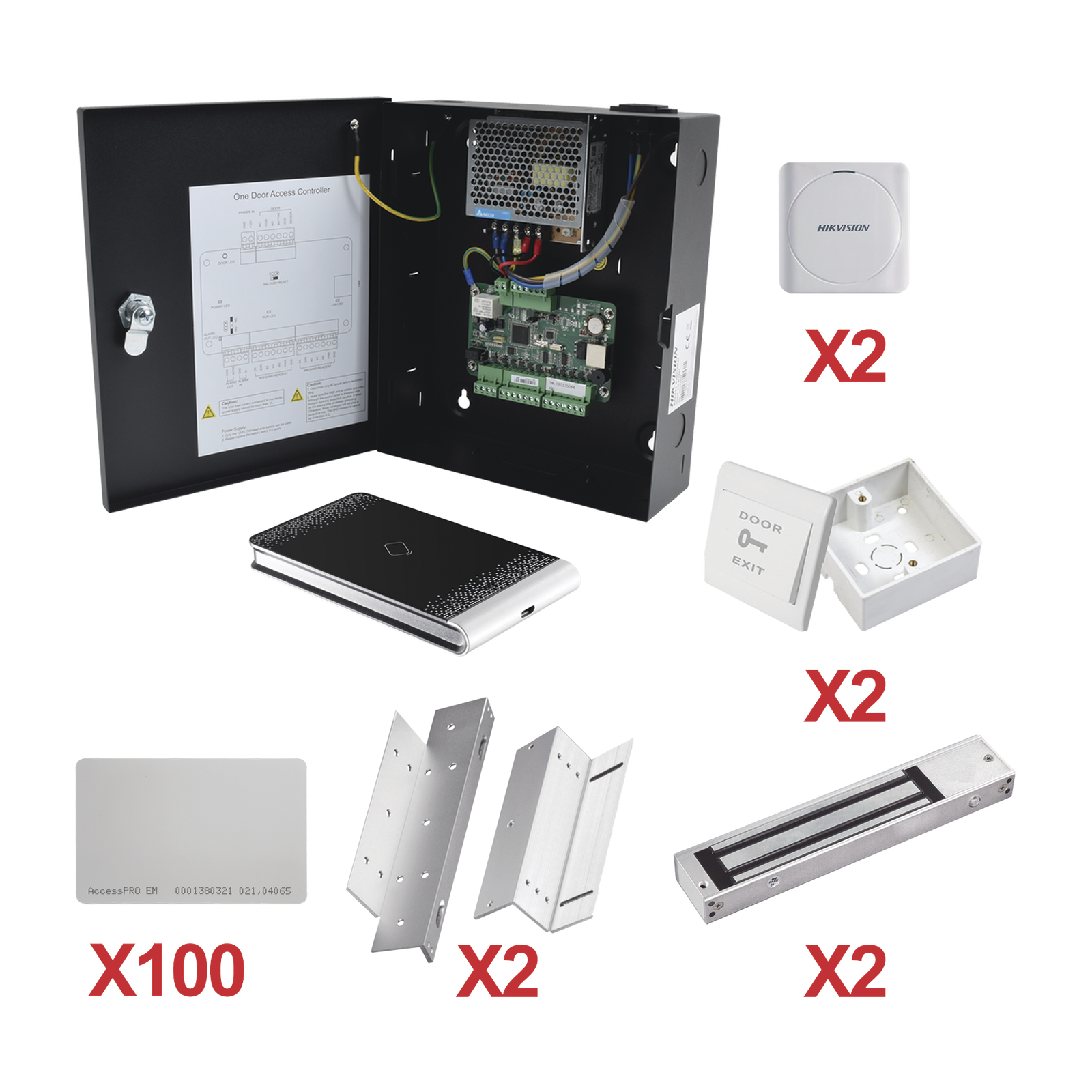 Kit de Control de Acceso con TARJETA para 2 Puertas / TODO INCLUIDO / Software IVMS4200 incluido