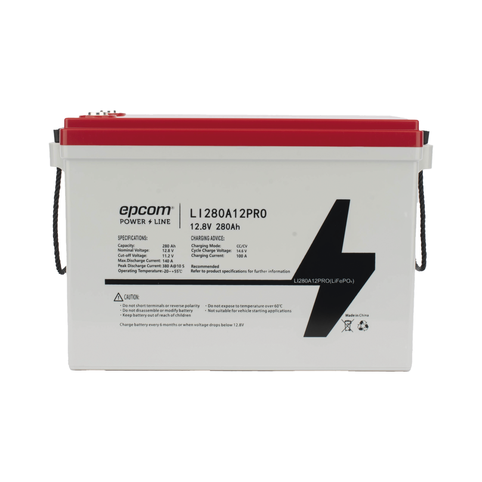 Batería de Litio Ciclo Profundo, 12.8 Vcc 280Ah, 6000 ciclos, LiFePO4 , Solar, Marina, Máximo 140 A de Descarga