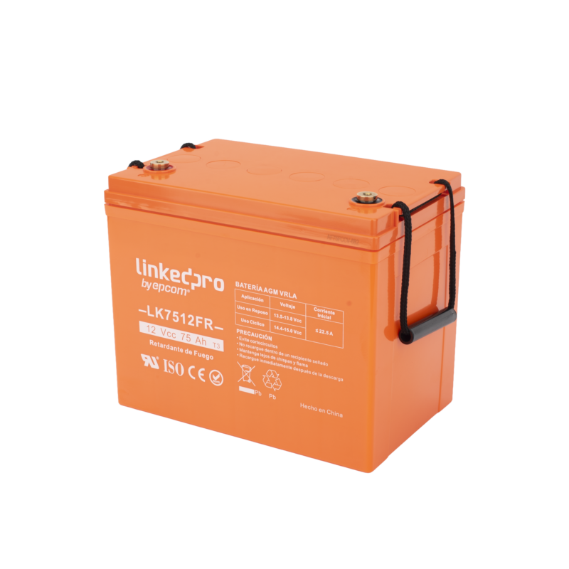 Batería 12 V / 75 Ah / UL / Tecnología AGM-VRLA / Vida útil promedio de 5 años / Retardo a la flama / Para uso en equipo electrónico, Alarmas de Intrusión / Incendio/ Control de acceso / Video Vigilancia / Termina