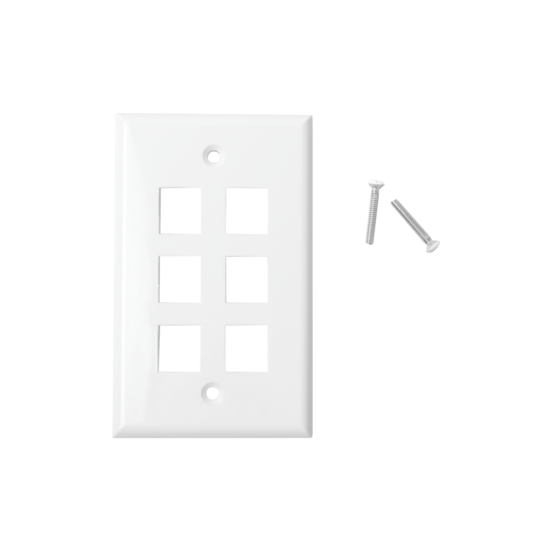 Placa de Pared de 6 Puertos, Keystone, Color Blanco
