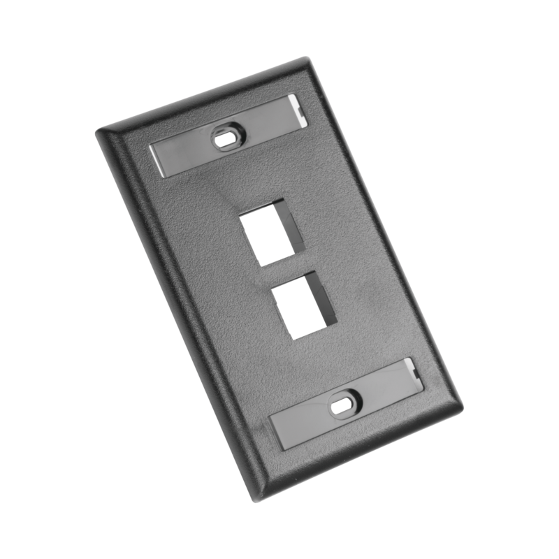 Placa de Pared Vertical, Salida Para 2 Puertos Keystone, Con Espacios Para Etiquetas, Color Negro
