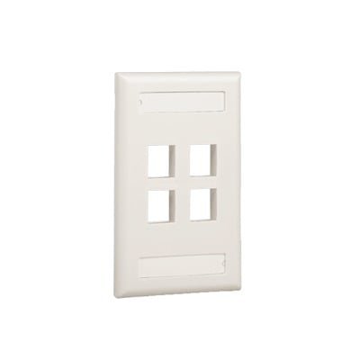 Placa de Pared Vertical, Salida Para 4 Puertos Keystone, Con Espacios Para Etiquetas, Color Blanco Mate