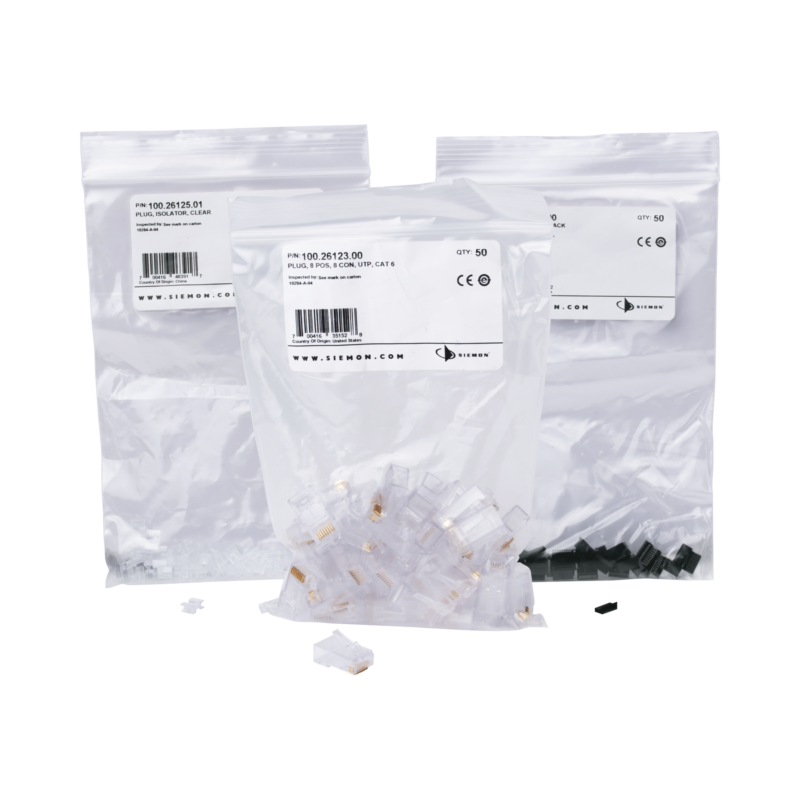 Plug RJ45 Cat6, Para Cable UTP Calibre 23 a 26 AWG, Chapado en Oro de 50 Micras, Bolsa con 50 Piezas