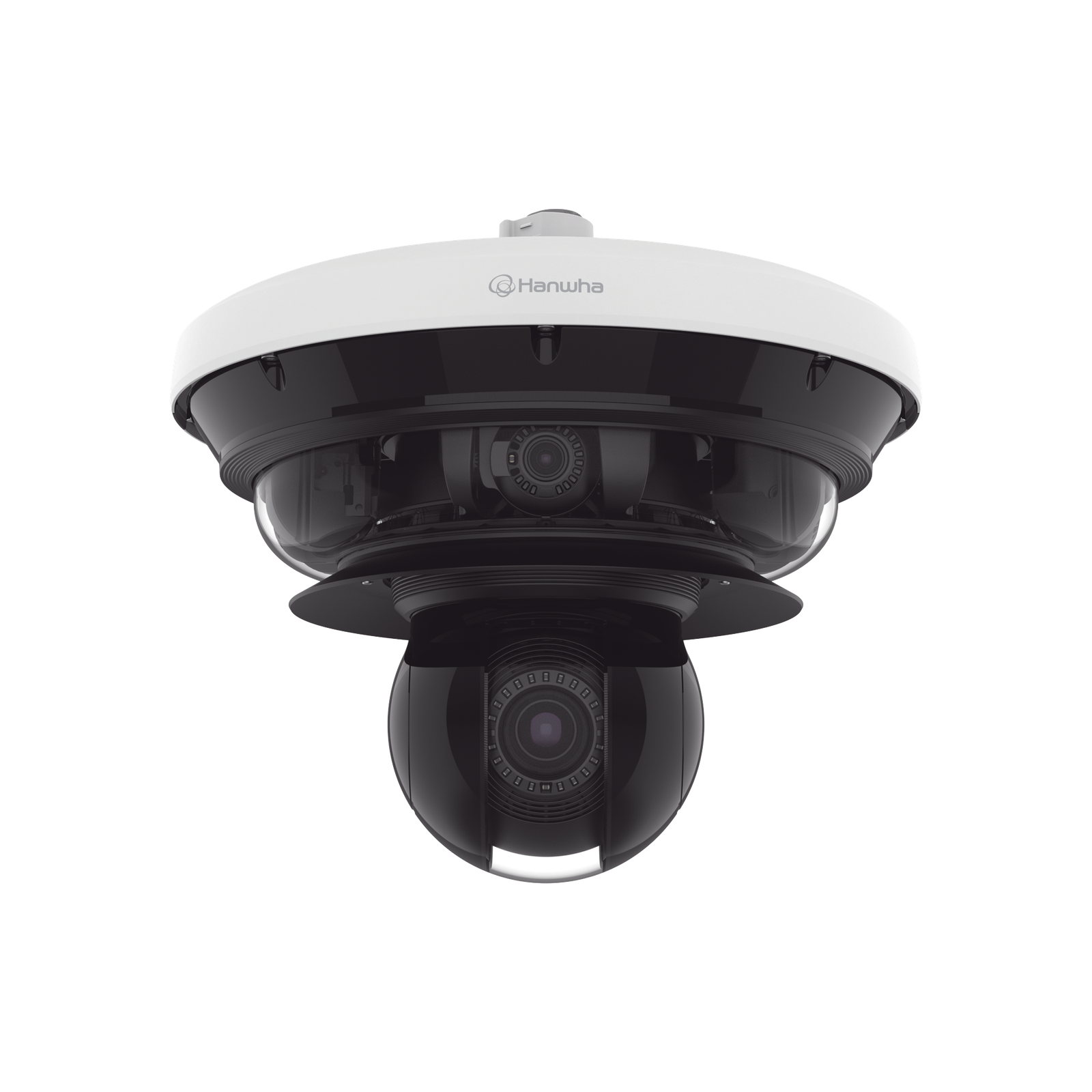 Cámara IP Multisensor 34MP (4 sensores 4K) con lentes motorizados / PTZ 2 MP 40X / Hasta 2 tarjetas MicroSD de 512GB / WDR de hasta 150dB / IP66 / IK10 / autoseguimiento / Inteligencia artificial para eventos