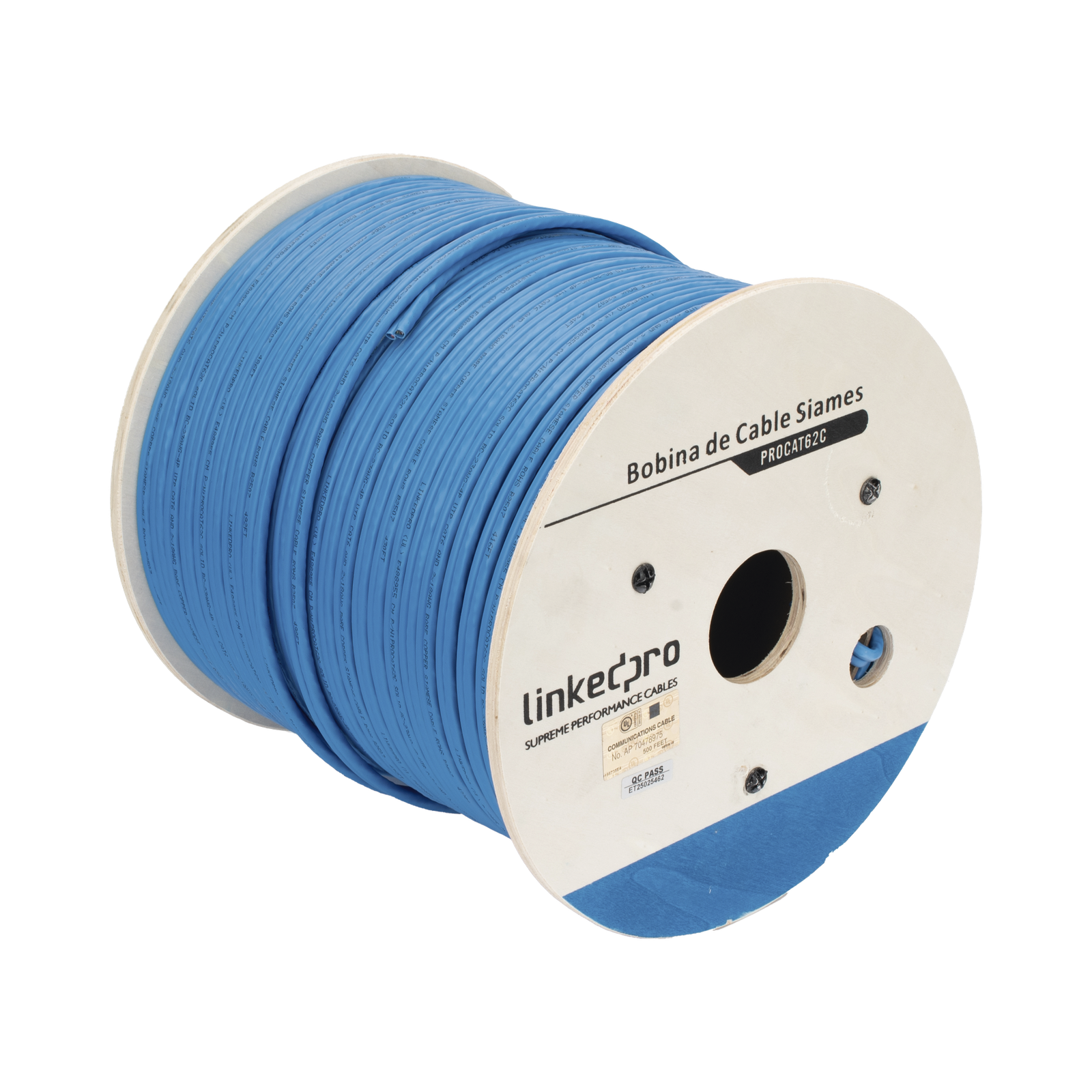 Bobina de Cable Siamés Cat6 UTP 100% Cobre + 2 Cables Gruesos (18 AWG) para Alimentar Cámaras Más Lejos / 305m / Instalación en Exterior / Uso Industrial para Climas Extremos