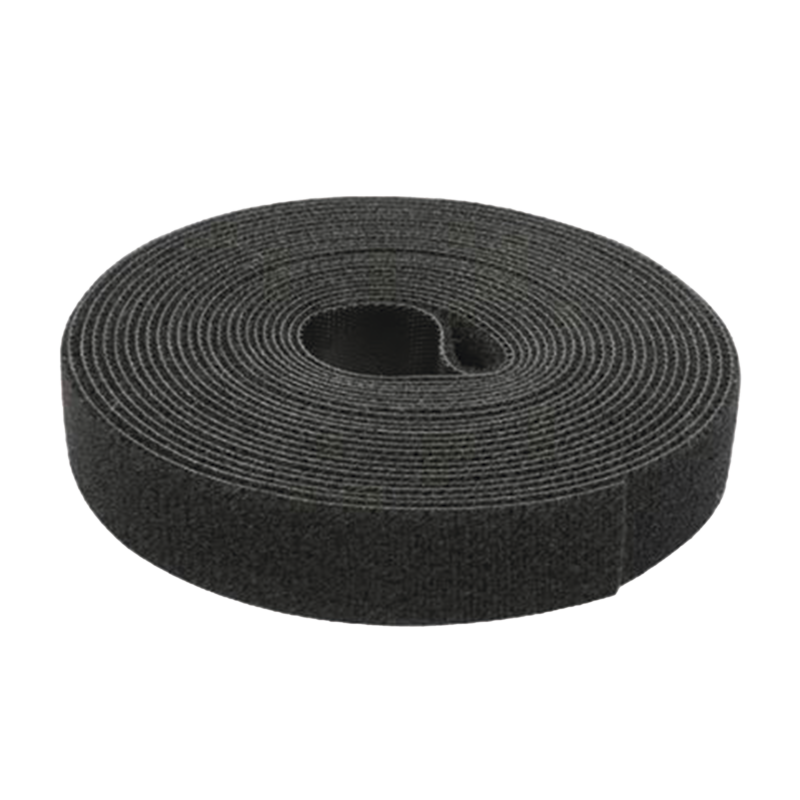 Cinta de Contacto Autoadherente Color Negro / 1.6 cm x 25 metros / Espalda con Espalda (Gancho y Bucle)