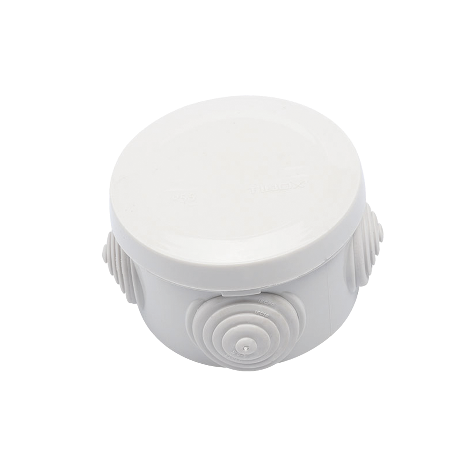 Caja Derivación-Conexión de Plástico Circular con 4 Glándulas de Goma (70 diámetro X 48 alto mm). Para Instalaciones Comerciales, Residenciales e Industriales. Cerrado a Presión.