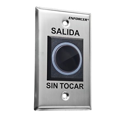 Botón de Salida sin Contacto / Sensor IR / Iluminado / Normalmente Abierto y Cerrado / Distancia Ajustable de Detección / Rele Ajustable de 0.5 a 30 Segundos / Uso Interior