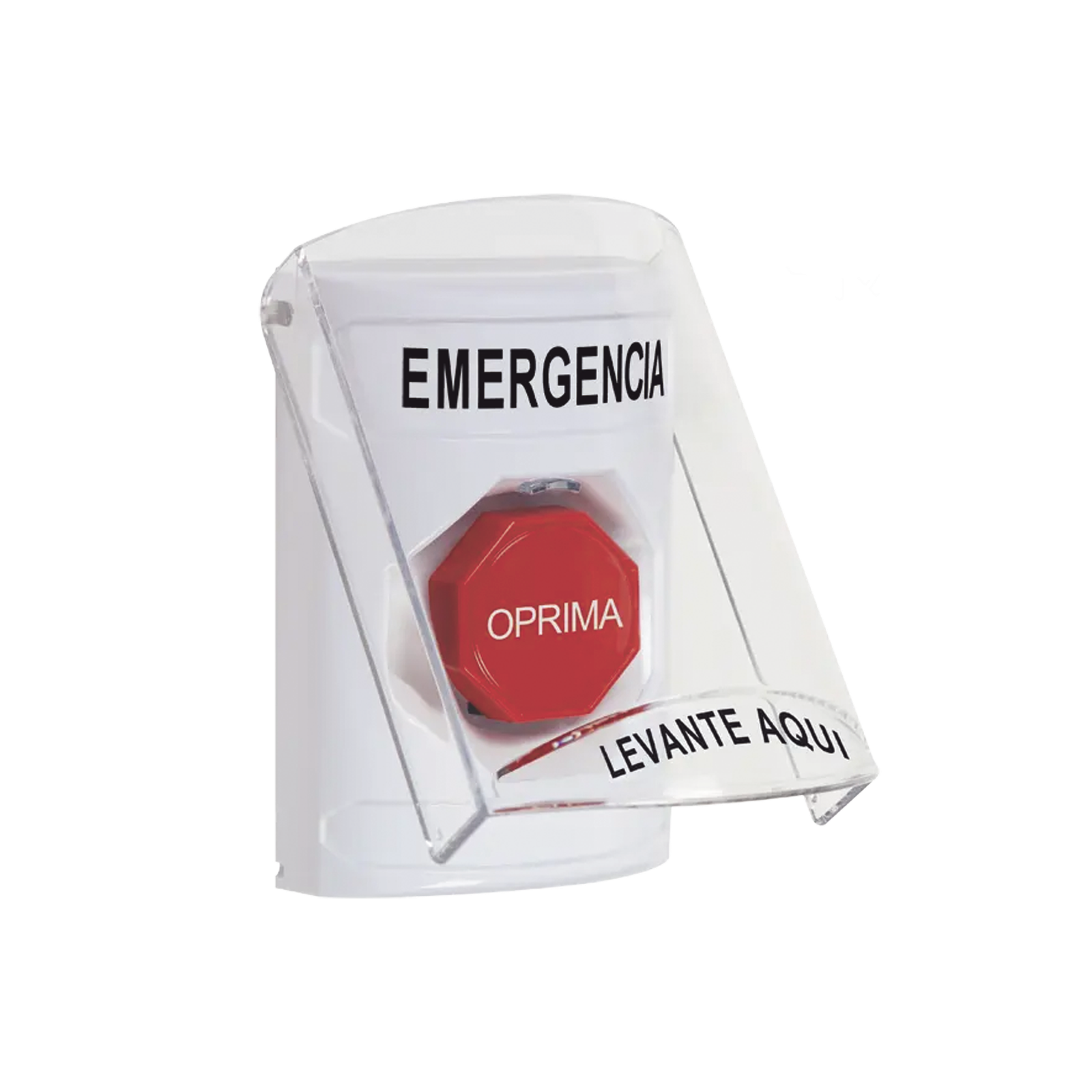 ?Botón Multipropósito, Color Blanco, De Superficie, Con Tapa De Policarbonato, Con Bocina Pre Alarma, Solo Interior, Llave Para Restablecer, Texto De Emergencia, Español