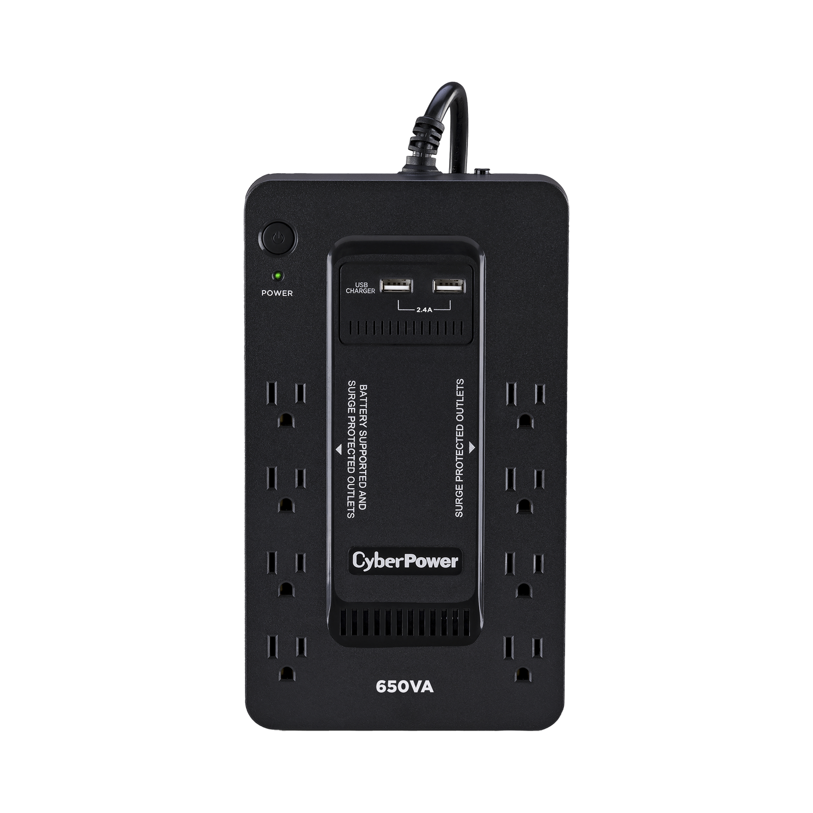 UPS de 650 VA/390 W, Topología Standby con Modo Ahorrador ECO, Entrada 120 Vca NEMA 5-15P, Con 8 Tomas NEMA 5-15R