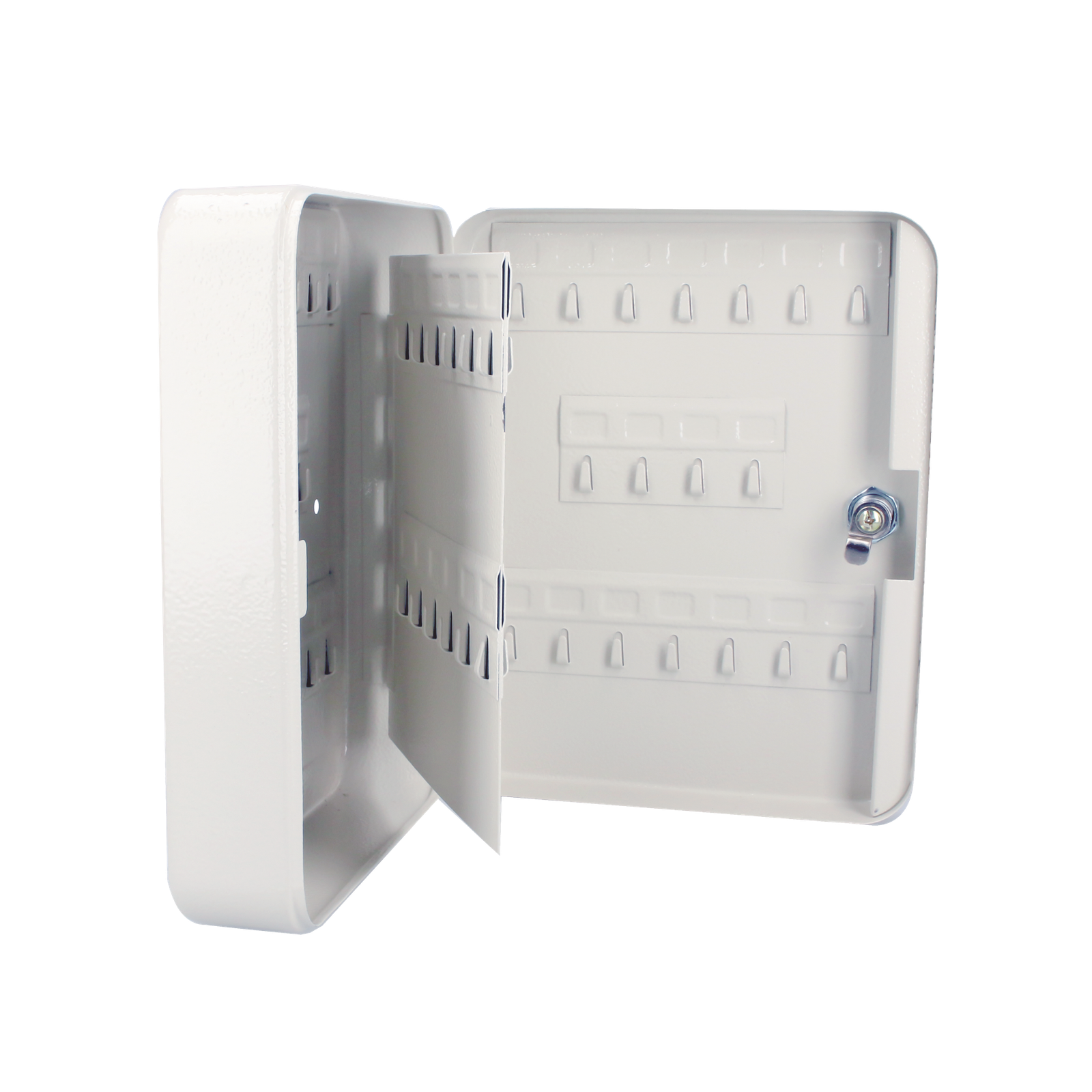 Caja para llaves con capacidad para 60 llaves/ Medidas 200 x 250 x 75 mm (ancho x alto x profundidad)/ Fabricada en acero/ Cerradura con llave.