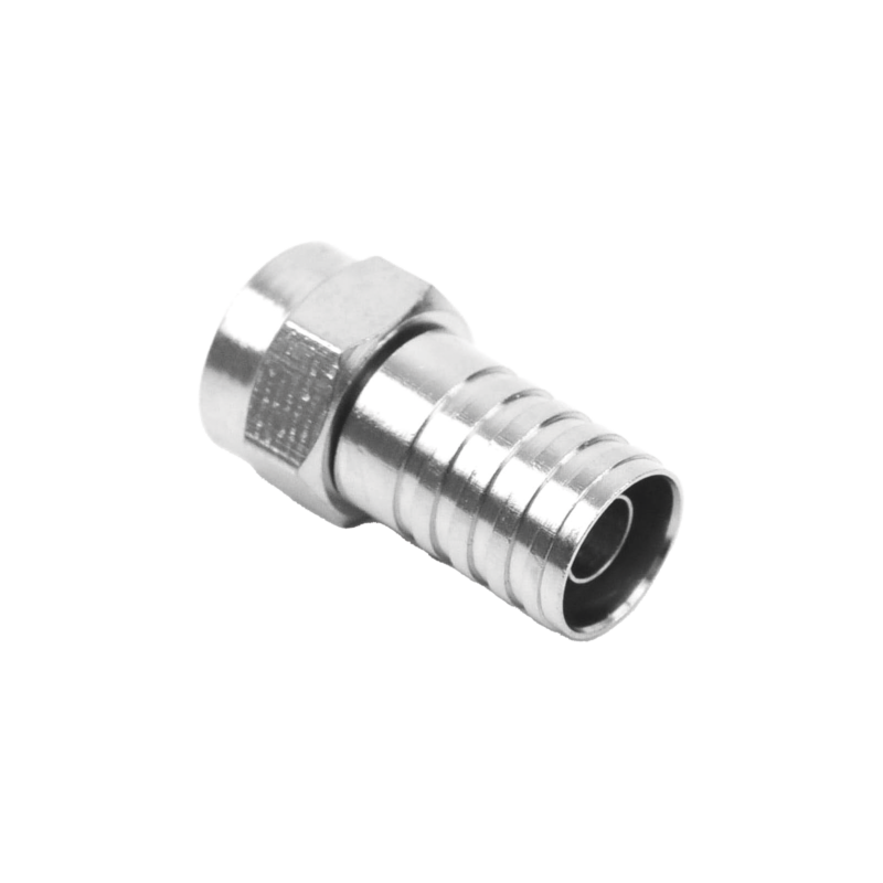 Conector F Macho, Plegable de Doble Blindaje para cable RG-59, Cuerpo de Bronce Niquelado.