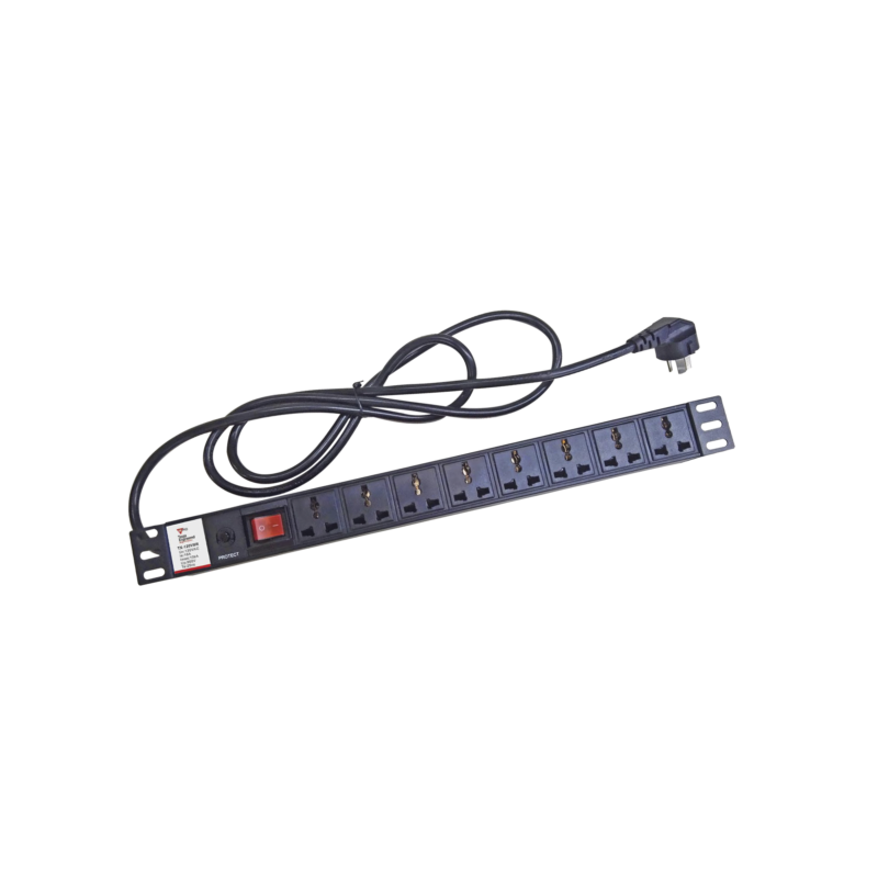 Protector de 120 Vca con 8 contactos de alimentación en color negro para aplicaciones en Rack