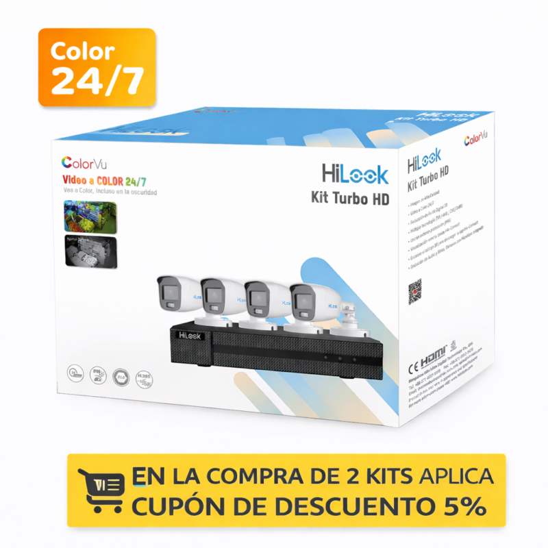 Kit TurboHD 1080p / DVR 4 Canales / 4 Cámaras Bala ColorVu con Micrófono Integrado / Fuente de Poder / Accesorios de Instalación