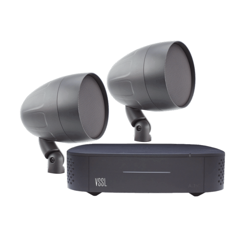 KIT Amplificador VSSL A1X | 2 Bocinas Acoustiscape TruAudio Modelo AS2T |  IP66