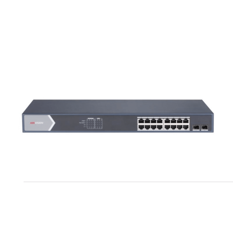 Switch Gigabit PoE+ / Administrable / 16 Puertos 1000 Mbps PoE+ / 2 Puertos SFP / Configuración Nube desde Hik-ParnerPro / PoE hasta 300 Metros / 225 Watts