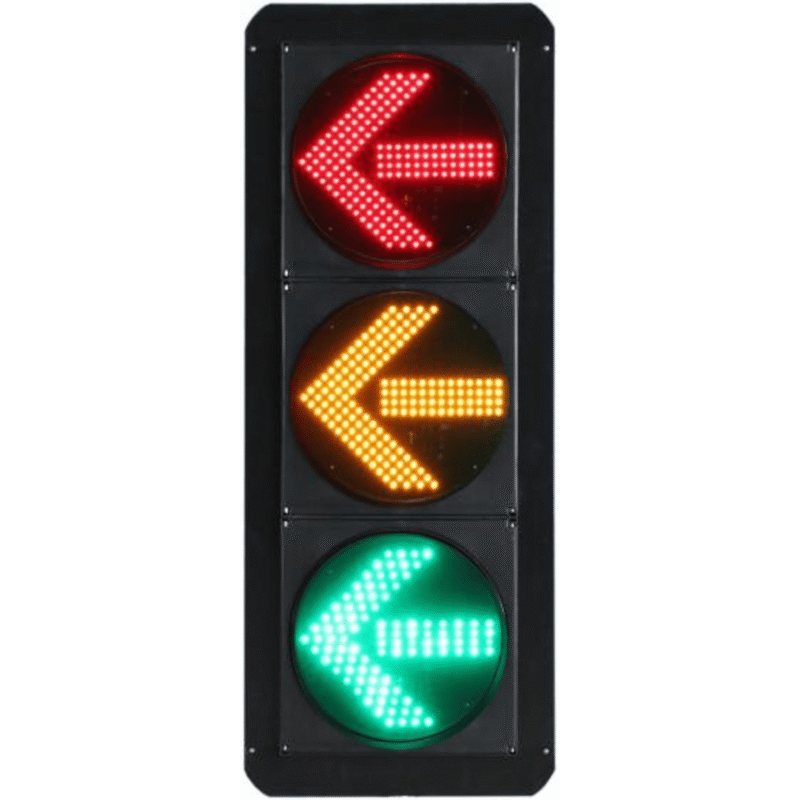 Semáforo Vertical de Giro Izquierdo / LED de Cuatro Elementos / Carcasa PC y ABS / IP53 / Transformador AC 24V / Flecha Izquierda / Protección IP53 / Vida Útil LED ≥100,000 Hrs