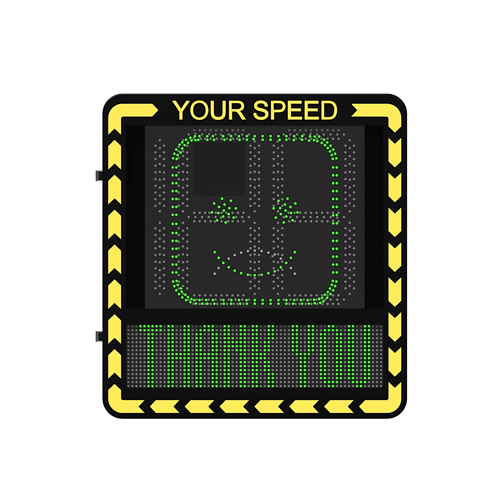 Display LED para Control de Velocidad Exterior / Distancia Visible de 100 m / LED de Alta Luminosidad y Bajo Consumo / Visualización de Velocidad con Código de Colores / IP66 / Conectividad Wi-Fi y Ethernet / Compatible con TCP/IP, HTTP, DHC