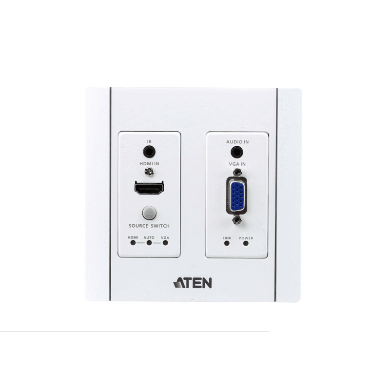 Transmisor HDBaseT | HDMI y VGA | Placa de Pared US / PoH (4K a 100 m) | (HDBaseT Class A) (PoH PD)