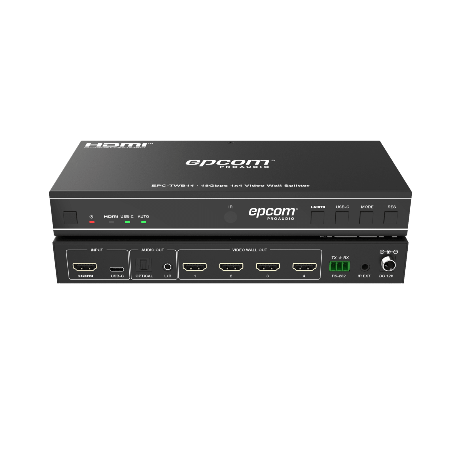 Videowall 4K 1x4 | HDMI & USB-C | 8 Modos de Visualización | Audio Óptico/Analógico | Control RS-232/IR | Plug & Play