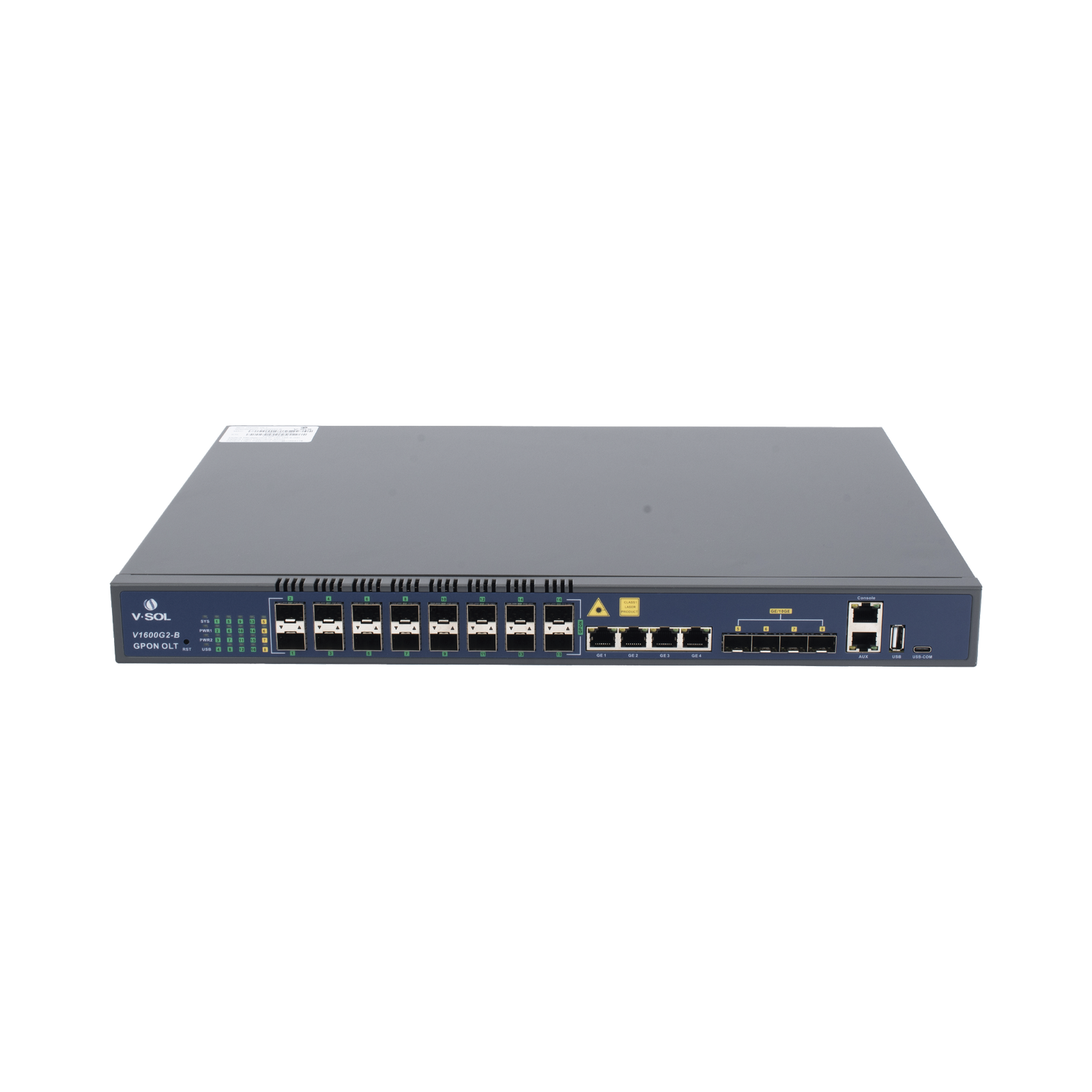 OLT de 16 puertos GPON con 8 puertos Uplink (4 puertos Gigabit Ethernet + 4 puertos SFP / puertos SFP+) hasta 2,048 ONUs