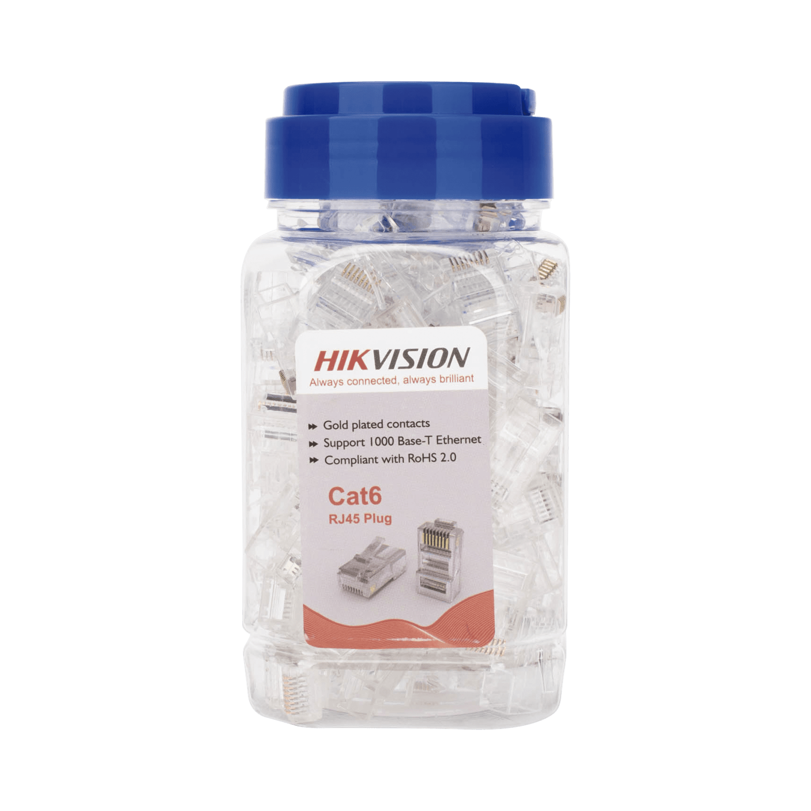 Bote con 100 Piezas de Plug Modular RJ45 / Cat 6 / Chapado en Oro a 30 Micras / Sin Blindaje / Facil Instalación / Uso Interior / Soporta Norma TIA-568B / Cumple con RoHS 2.0